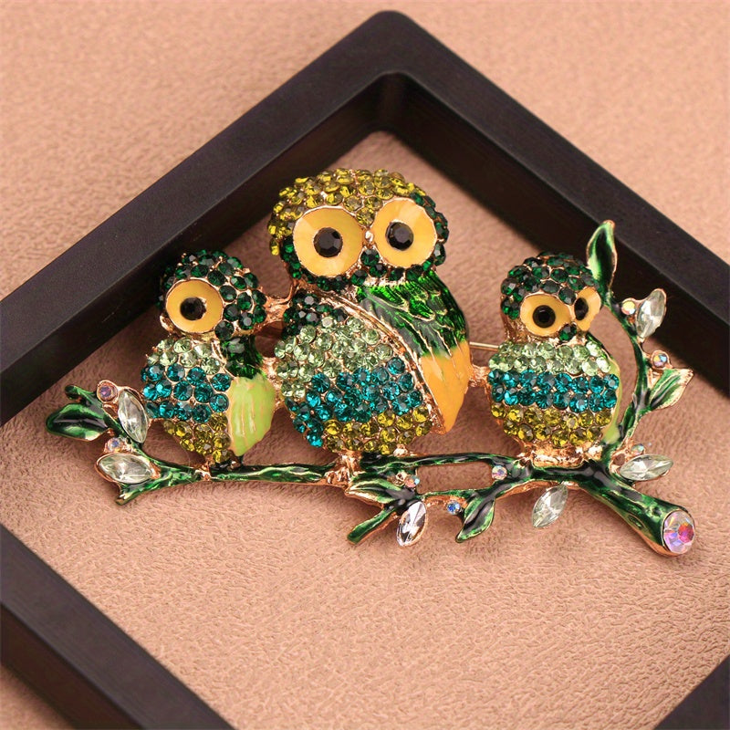 Women’s Rhinestone Owl Brooch Pin Stylish Quirky Jewelry for Outfits and Gifts