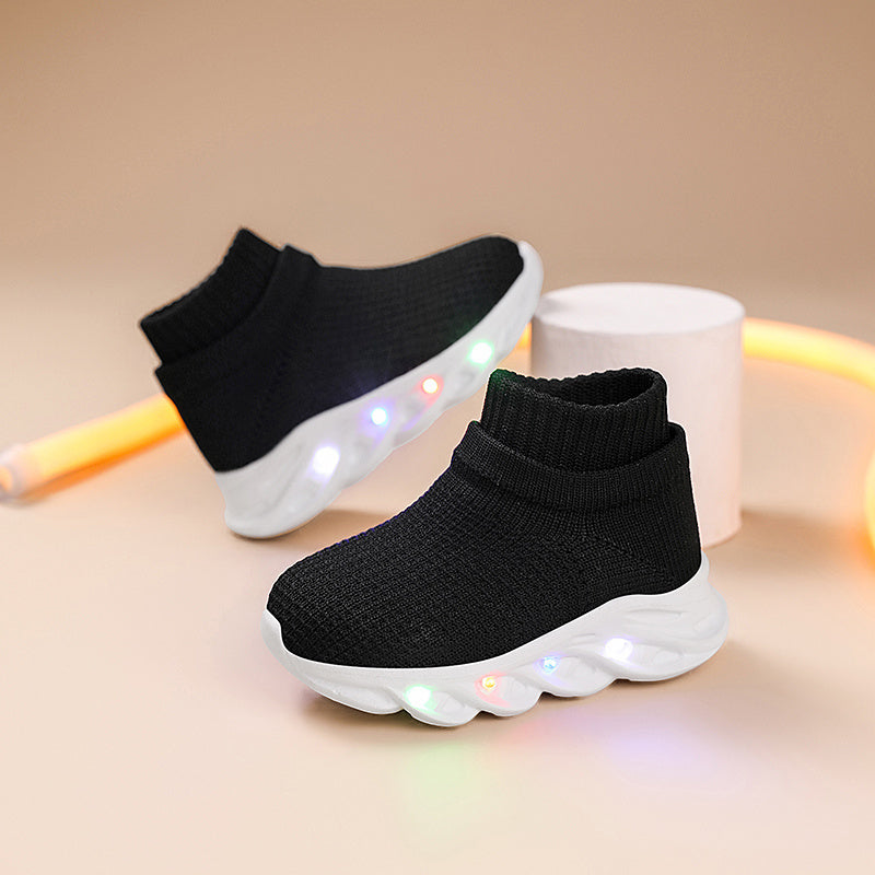 Toddler Light-Up Sneakers Breathable Knit Fabric Non-Slip EVA Sole Casual Outdoor Shoes
