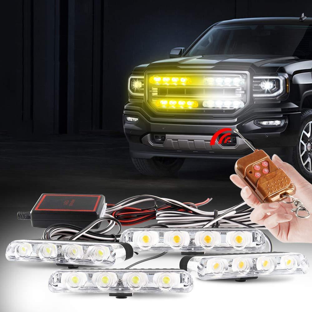 16LED Car Grill Light Strobe Emergency Lights with Remote for Cars Trucks SUVs