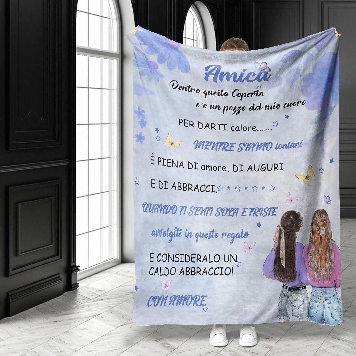Personalized Italian Text Throw Blanket Purple Flannel Fleece All-Season Cozy Cabin Style