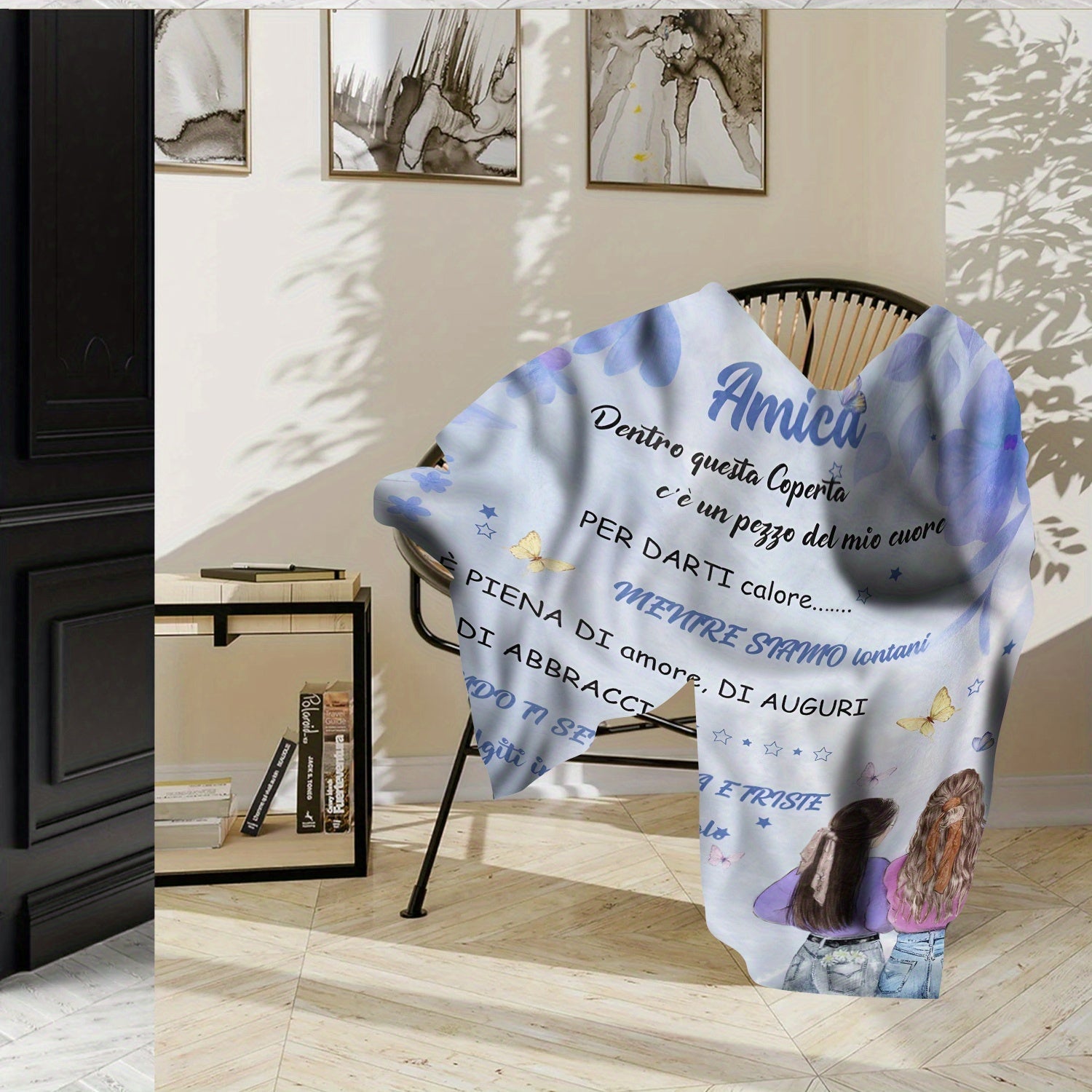 Personalized Italian Text Throw Blanket Purple Flannel Fleece All-Season Cozy Cabin Style