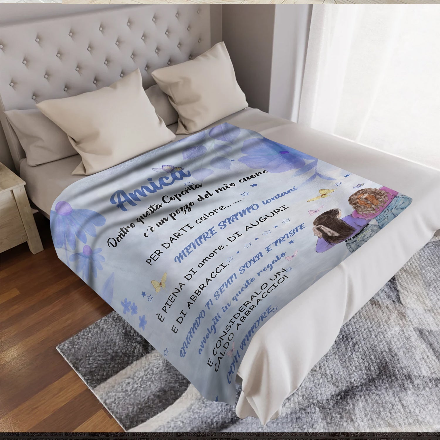 Personalized Italian Text Throw Blanket Purple Flannel Fleece All-Season Cozy Cabin Style