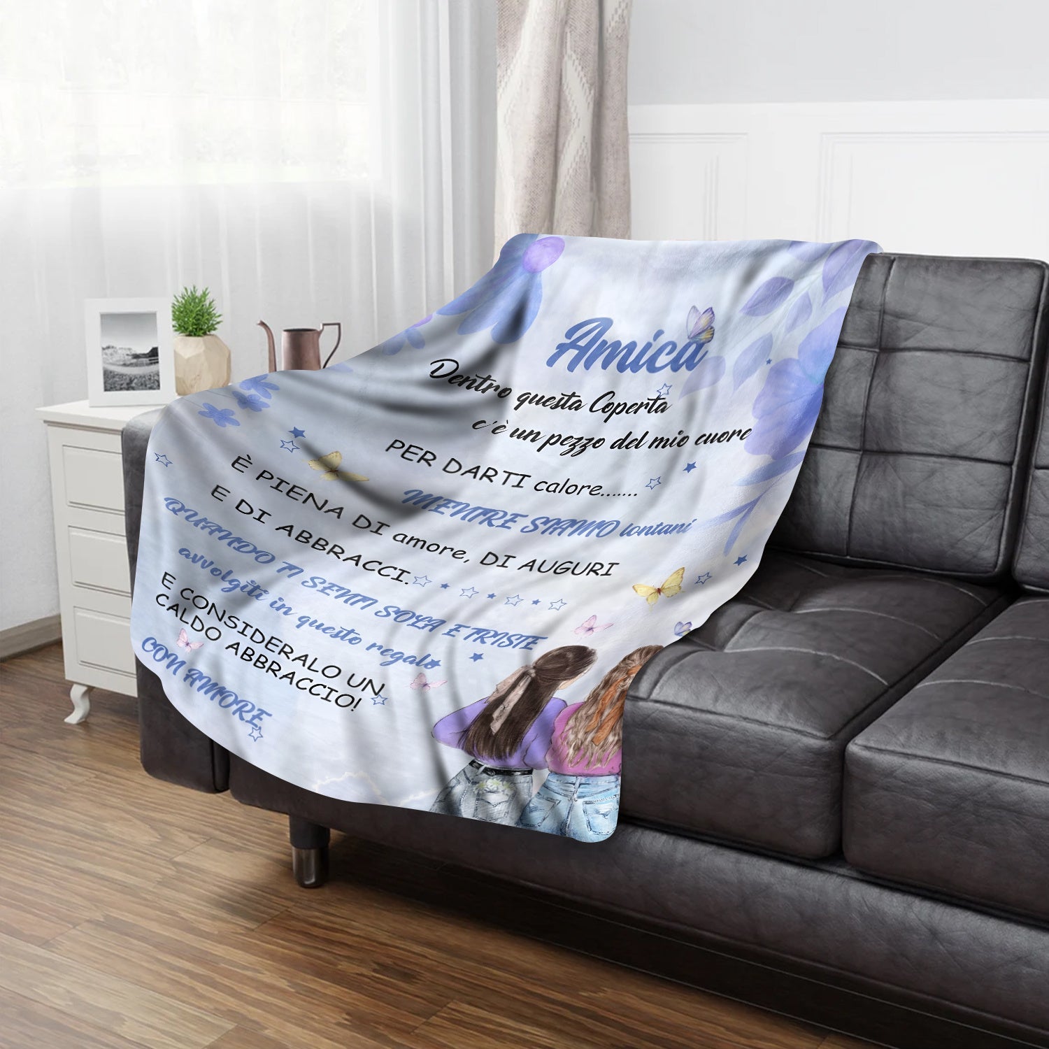 Personalized Italian Text Throw Blanket Purple Flannel Fleece All-Season Cozy Cabin Style