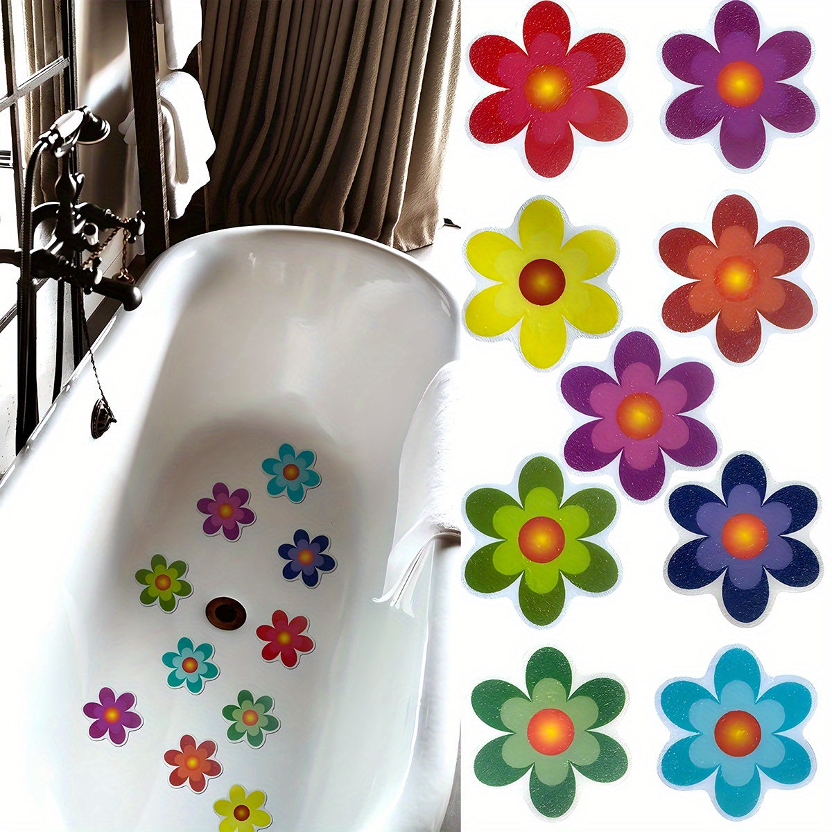 Set of 10 Flower Shape Anti-Slip Bathroom Stickers 8cm Self-Adhesive Pads