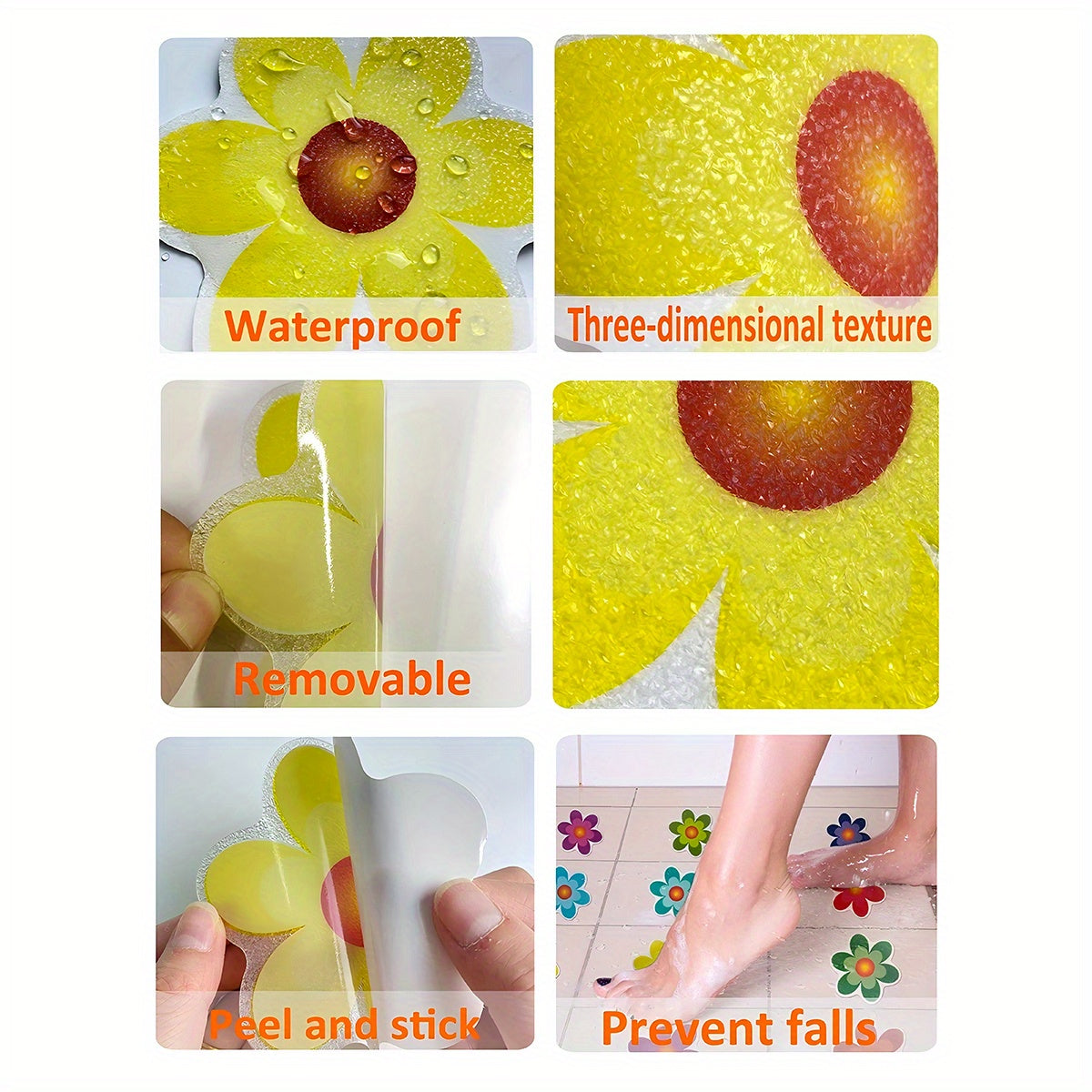 Set of 10 Flower Shape Anti-Slip Bathroom Stickers 8cm Self-Adhesive Pads