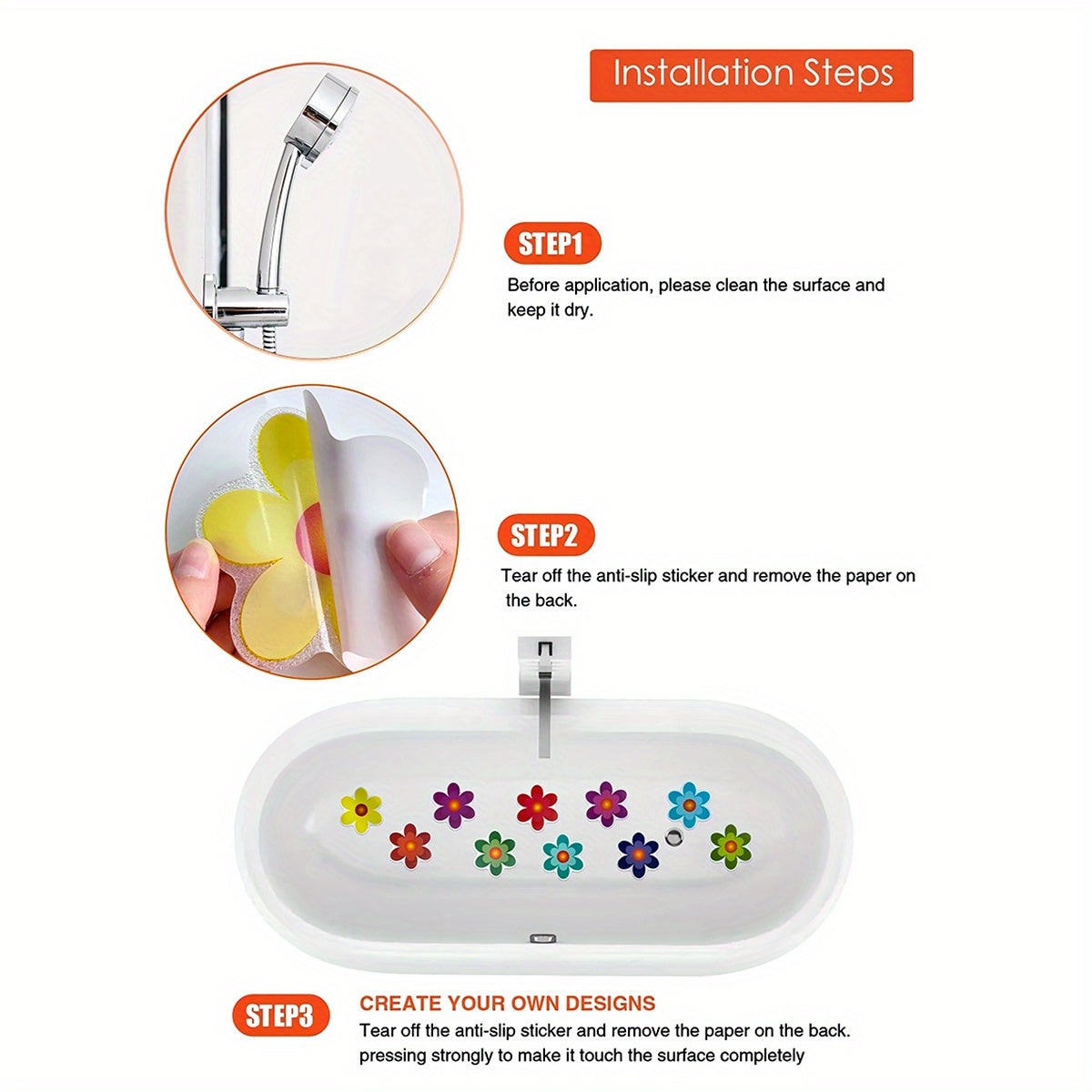 Set of 10 Flower Shape Anti-Slip Bathroom Stickers 8cm Self-Adhesive Pads