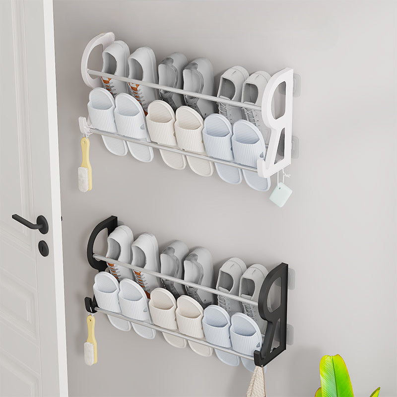 Stainless Steel Shoe Rack for 1 Pair of Shoes, No-Drill Wall Mounted Slipper Organizer, Shoe Storage Shelf made of Plastic for Entryway, Kitchen, Living Room. Space-Saving Door Hanging Shoe Holder.