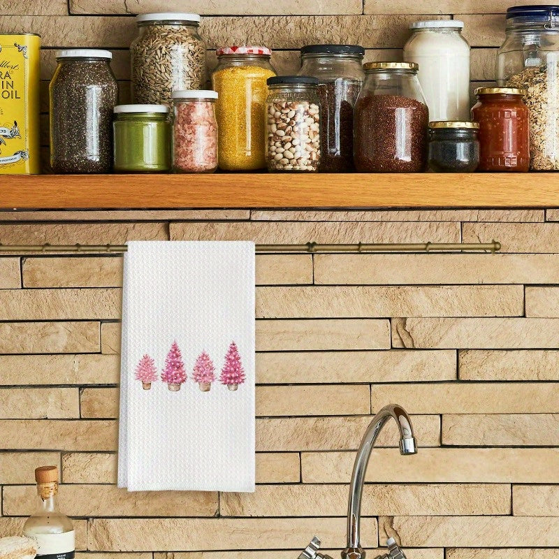 Pushti Rojdestvo Daraxti Oshxona Sochiq To'plami, Merry Christmas Tree Qo'l Sochiq va Oshxona Idish Sochiqni o'z ichiga oladi (Oshxona yoki Hammomda foydalanish uchun mos), Rojdestvo Oshxona va Hammom Dekor uchun mukammal, O'lchami: 45.72X66.04sm