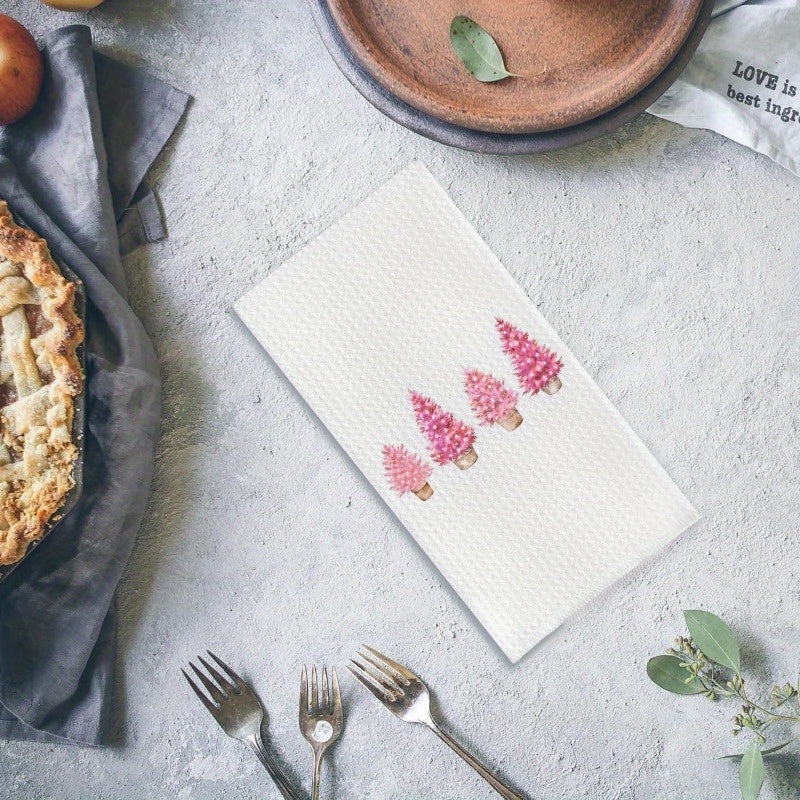 Pushti Rojdestvo Daraxti Oshxona Sochiq To'plami, Merry Christmas Tree Qo'l Sochiq va Oshxona Idish Sochiqni o'z ichiga oladi (Oshxona yoki Hammomda foydalanish uchun mos), Rojdestvo Oshxona va Hammom Dekor uchun mukammal, O'lchami: 45.72X66.04sm