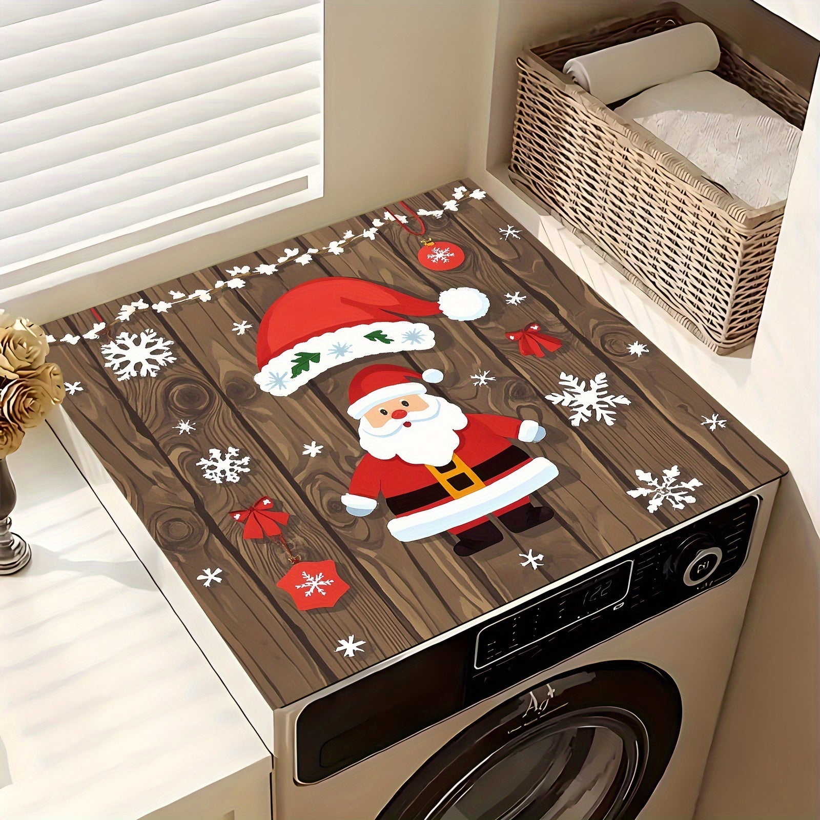 Festive Rubber Dish Drying Mat with Christmas Decorations and Holiday Design