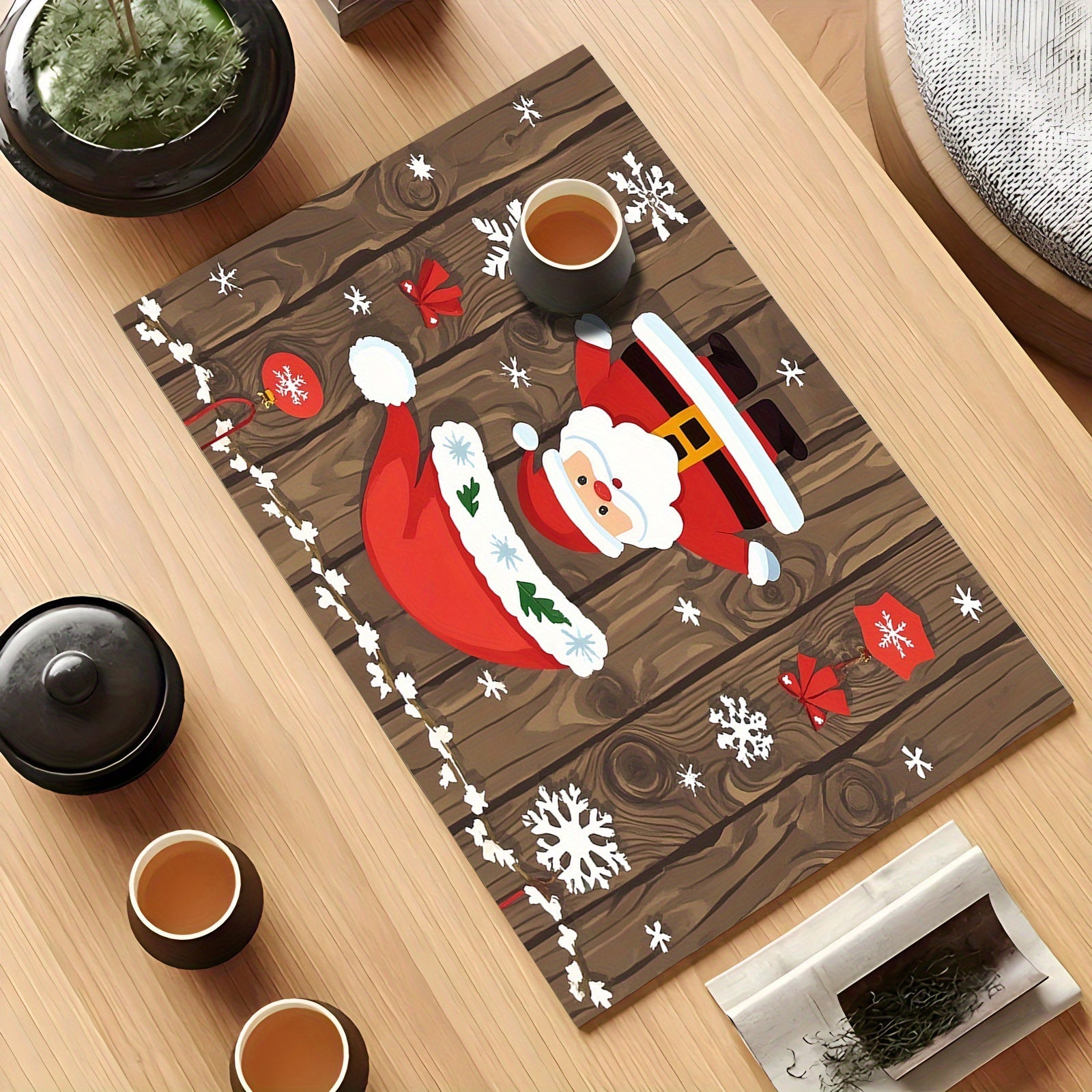Festive Rubber Dish Drying Mat with Christmas Decorations and Holiday Design