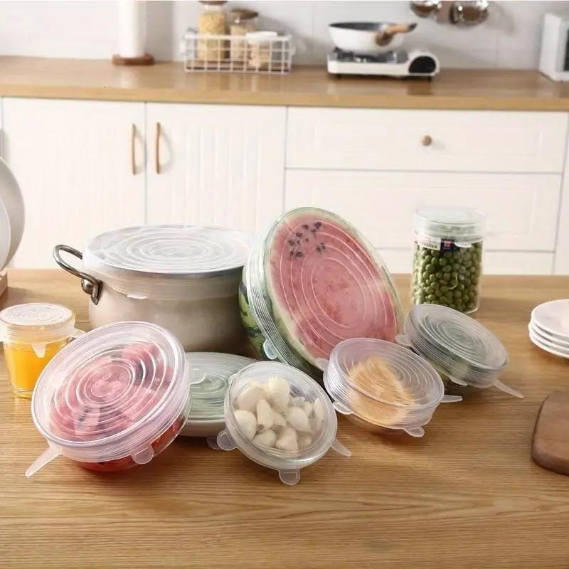 Set of 6 Silicone Food Storage Lids with Microwave Cover and Kitchen Accessories