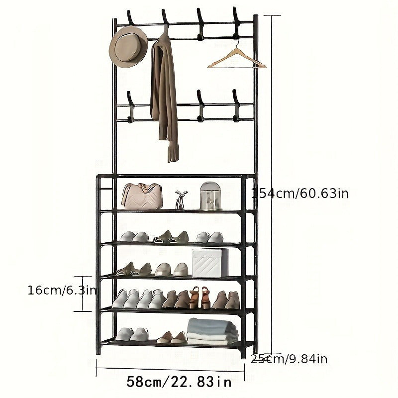 Premium Carbon Steel Coat Rack and Shoe Shelf Combo Black White Foldable Entryway Organizer