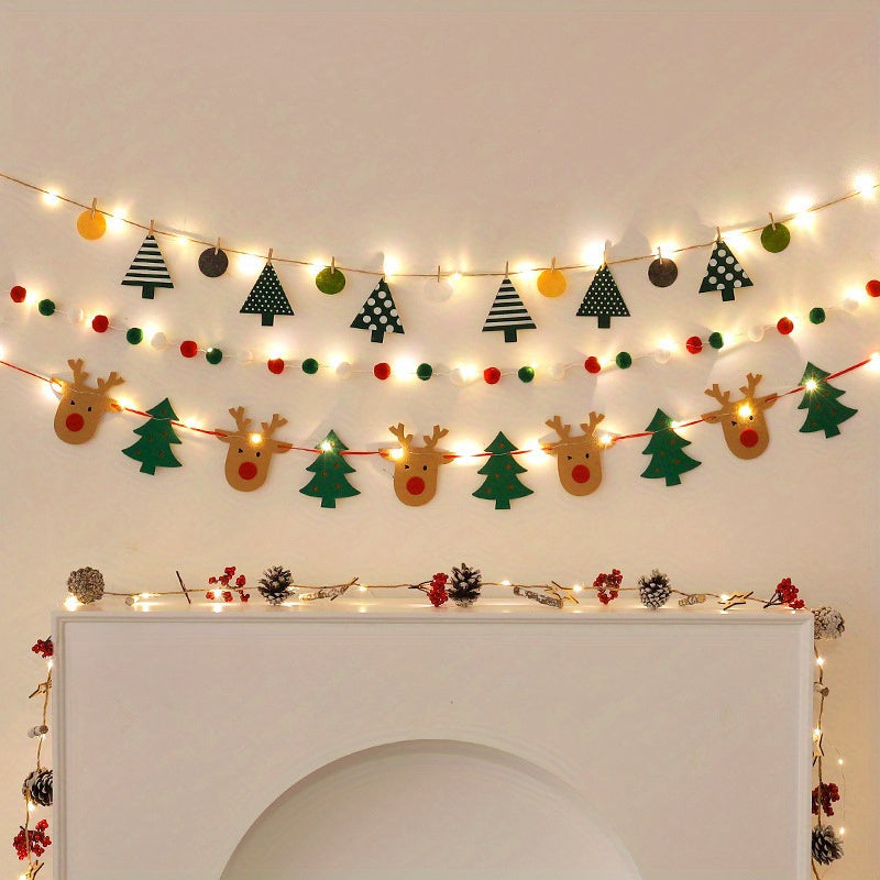 Christmas Garland with Reindeer and Tree Decorations for Home and Party Decor