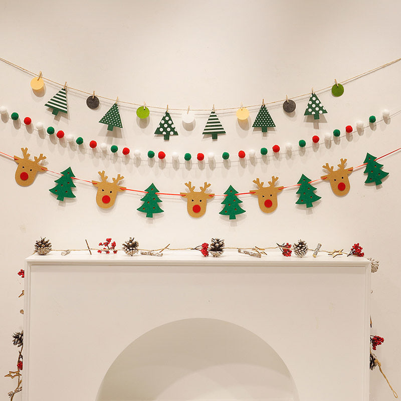 Guirnalda navideña con renos y adornos de árbol para decoración en el hogar y fiestas