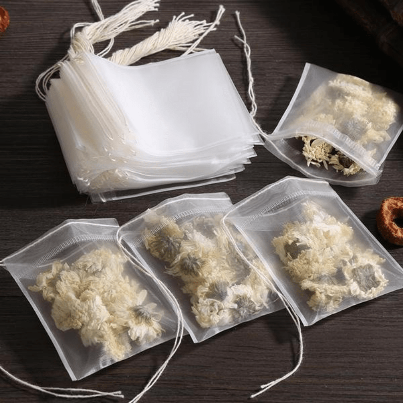 Paquete de 52 bolsas desechables para filtrar té con cordón para infusores de té de hojas sueltas