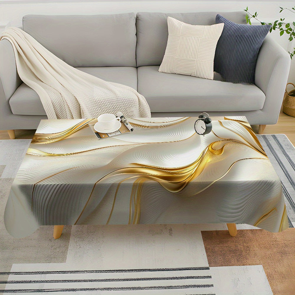 White Patterned Polyester Rectangle Tablecloth for Dining and Office Use