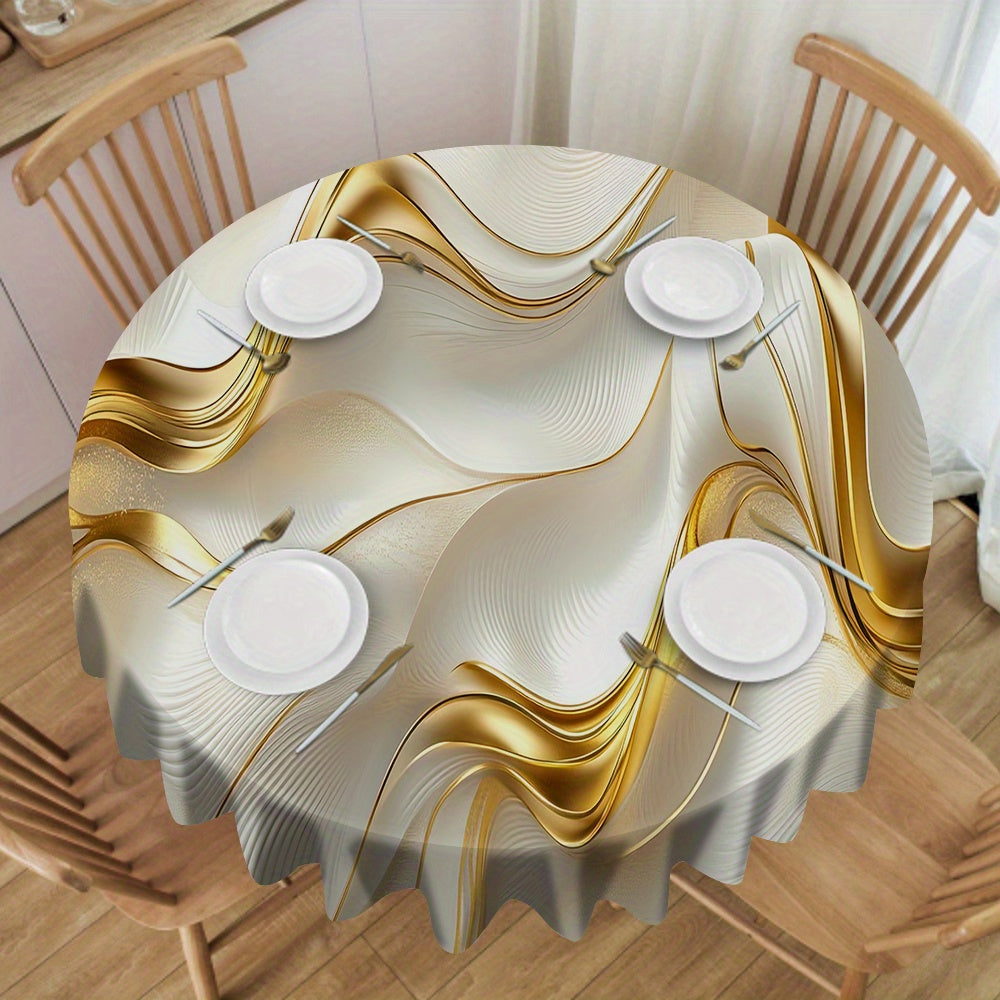 White Patterned Polyester Rectangle Tablecloth for Dining and Office Use