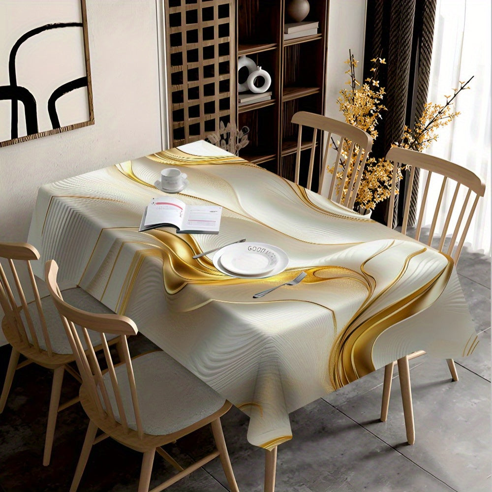 White Patterned Polyester Rectangle Tablecloth for Dining and Office Use