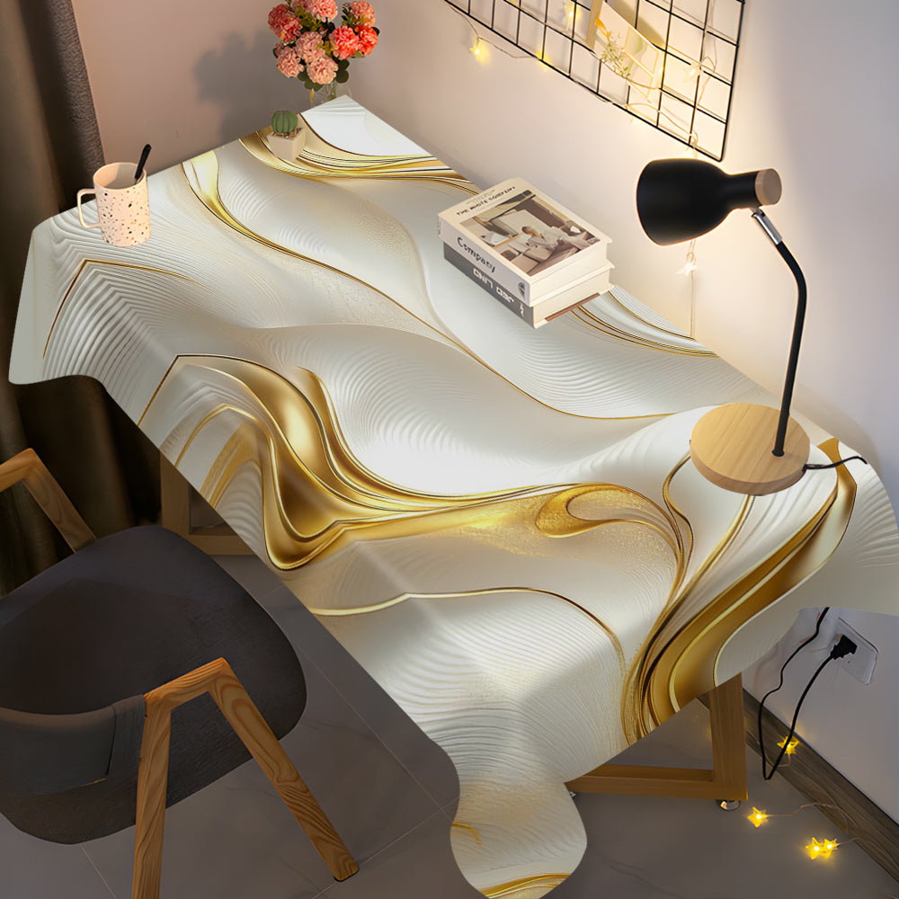 White Patterned Polyester Rectangle Tablecloth for Dining and Office Use