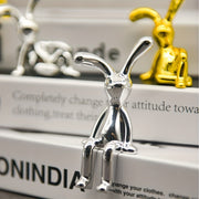 Golden and Silver Sitting Rabbit Figurines Set for Home Office Decor