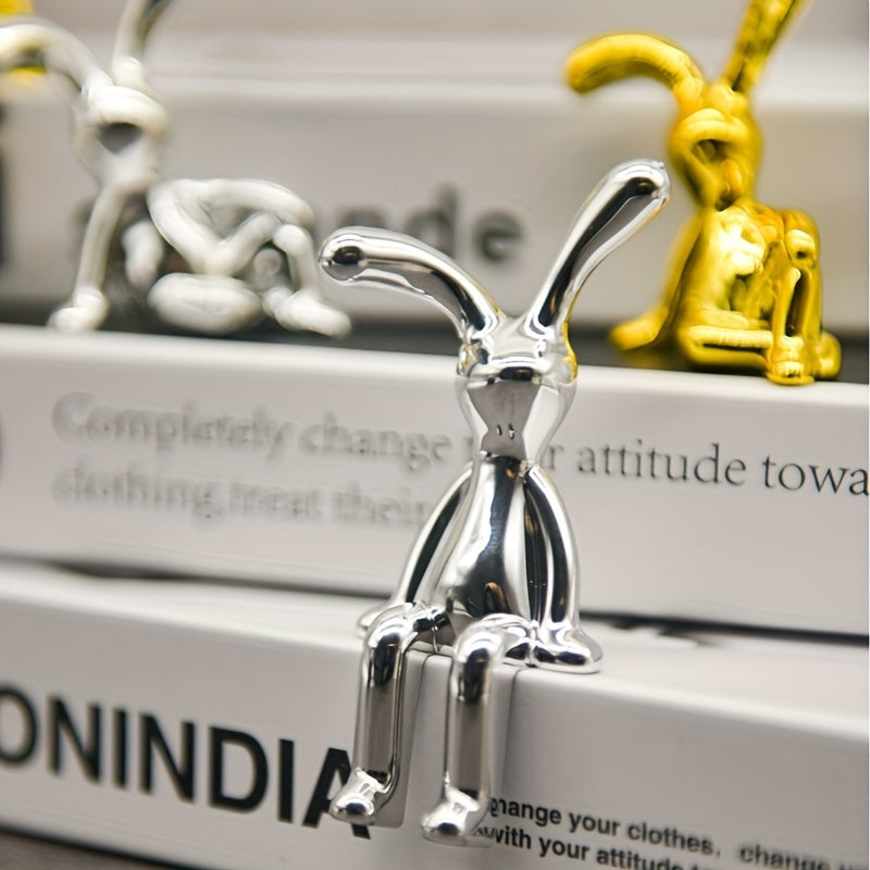 Golden and Silver Sitting Rabbit Figurines Set for Home Office Decor