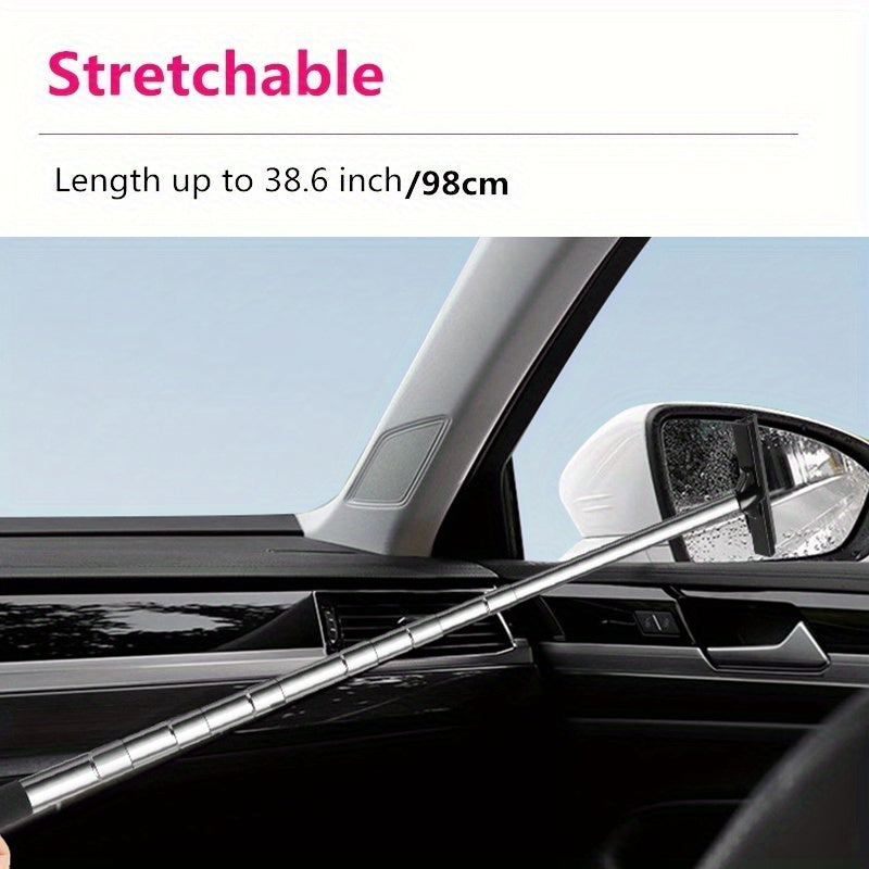 "Telescopic zanglamaydigan po'latdan yasalgan avtomobil orqa ko'rish oynasi uchun qopqoq, toza ko'rinish uchun sozlanadigan namlikni tozalash pichog'i. Shisha, hammom, devor va pol uchun mos keladigan xavfsiz avtomobilga o'rnatilgan dizayn."