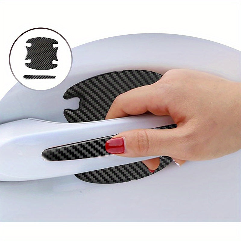 8 Pcs Carbon Fiber Car Door Handle Protectors Scratch Resistant Covers Universal Fit Black