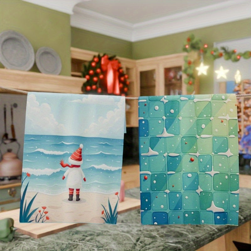 2-Pack Christmas Kitchen Towels, 45x66cm, Woven Polyester, Festive Decor