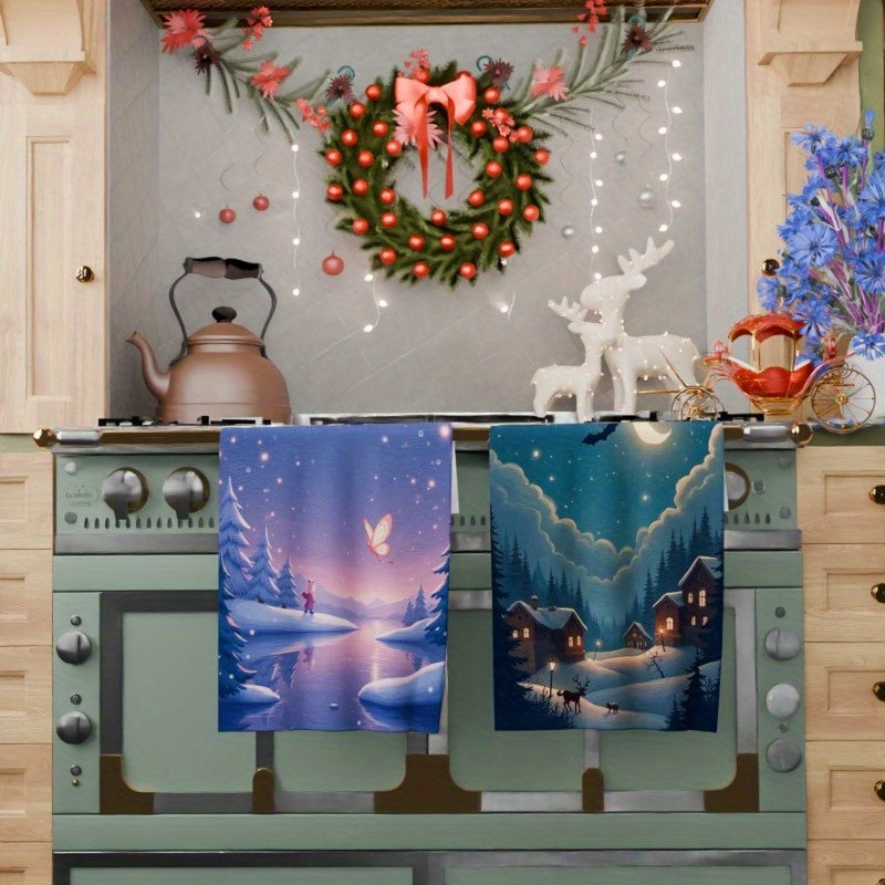 2 dona Qishki Merry Christmas Oshxona Bezaklari o'lchami 18 x 66.04 sm, dizayni FRWOE.