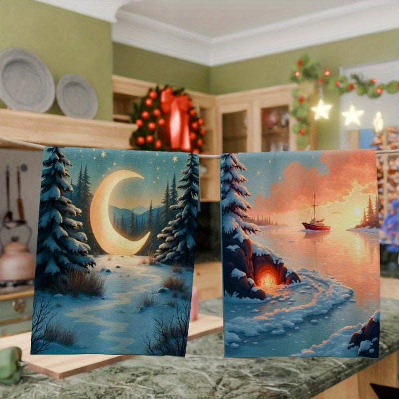 Set of 2 Christmas Kitchen Towels 18x66 cm Festive Holiday Decor