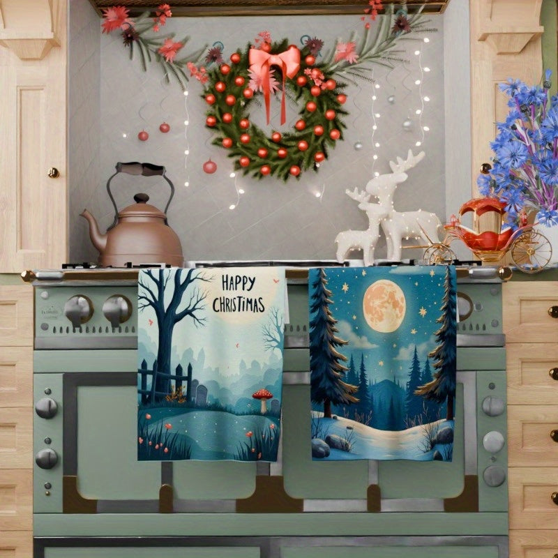 Set of 2 Soft Christmas Kitchen Towels 18x66 cm Holiday Decor