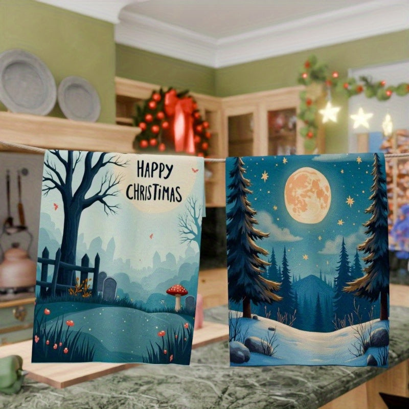 Set of 2 Soft Christmas Kitchen Towels 18x66 cm Holiday Decor