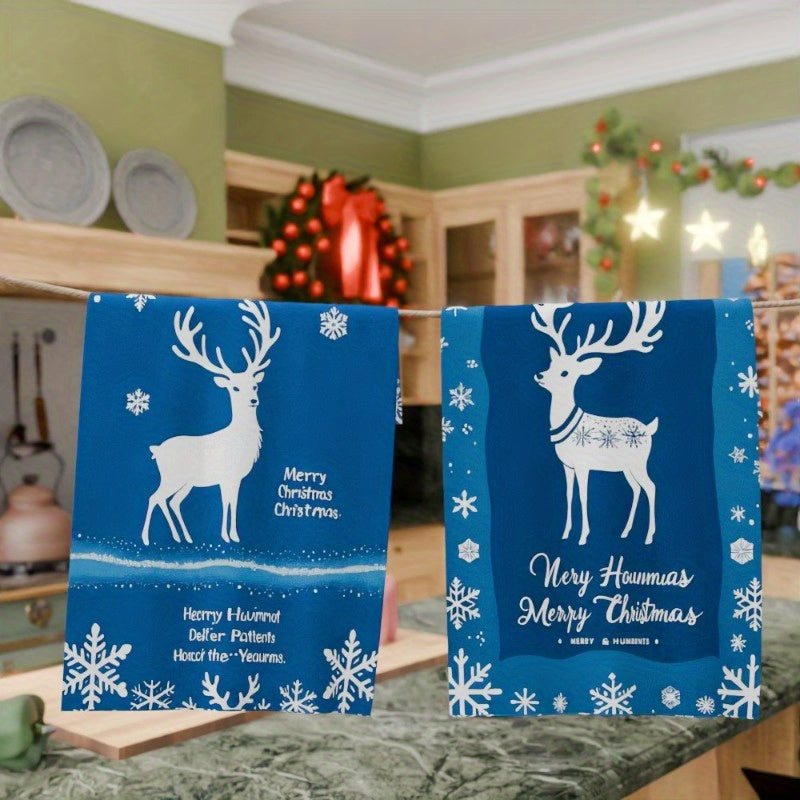 Set of 2 Soft Christmas Kitchen Towels 18x66 cm Holiday Dish Towels