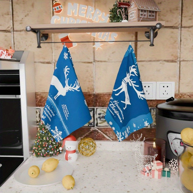 Set of 2 Soft Christmas Kitchen Towels 18x66 cm Holiday Dish Towels