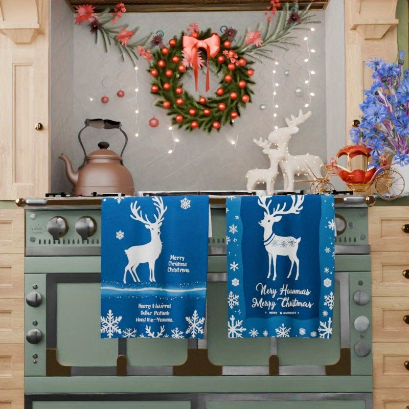 Set of 2 Soft Christmas Kitchen Towels 18x66 cm Holiday Dish Towels