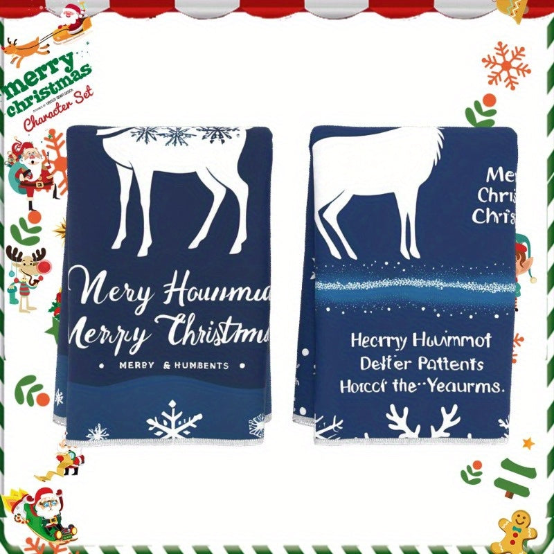 Set of 2 Soft Christmas Kitchen Towels 18x66 cm Holiday Dish Towels
