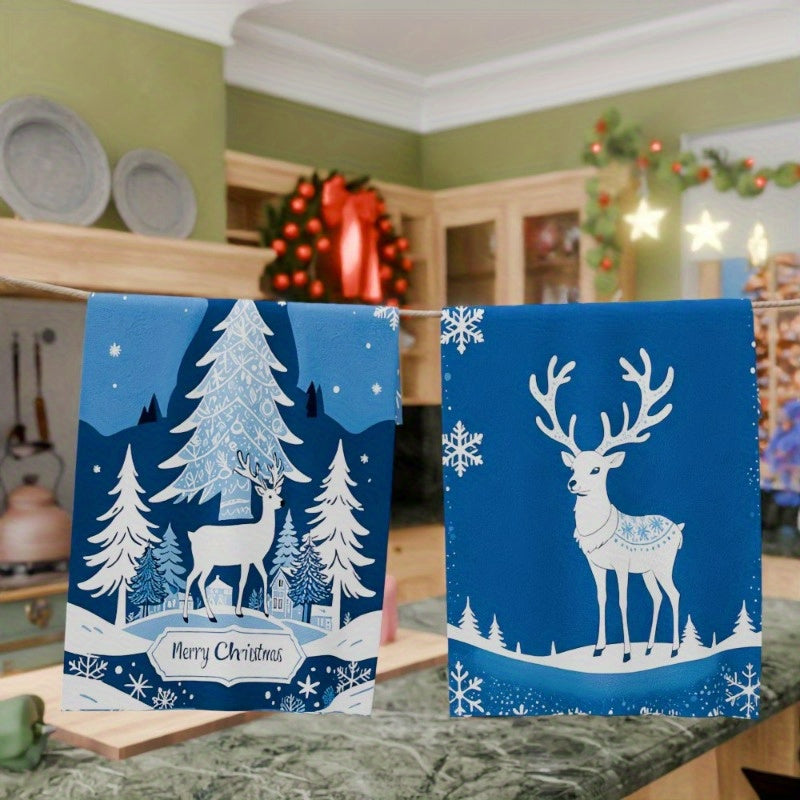 Soft Christmas Kitchen Towels Set of 2 18x66 cm Absorbent Holiday Decor