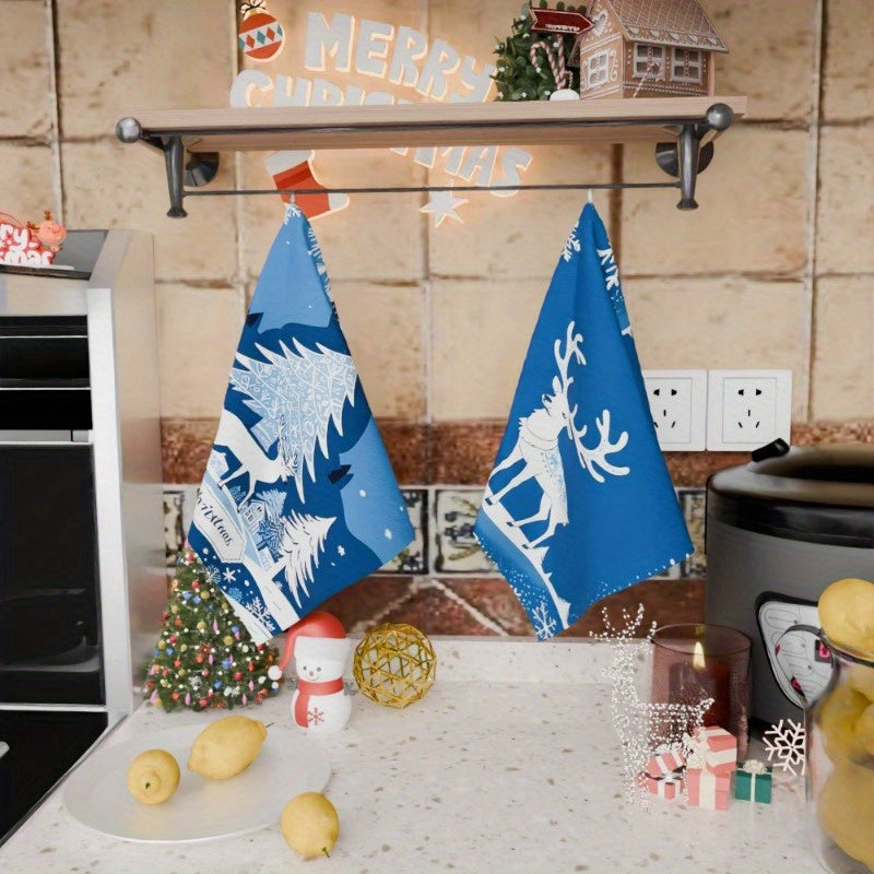 Soft Christmas Kitchen Towels Set of 2 18x66 cm Absorbent Holiday Decor