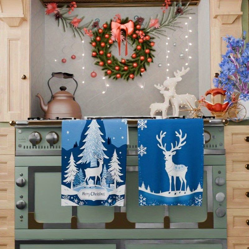 Soft Christmas Kitchen Towels Set of 2 18x66 cm Absorbent Holiday Decor