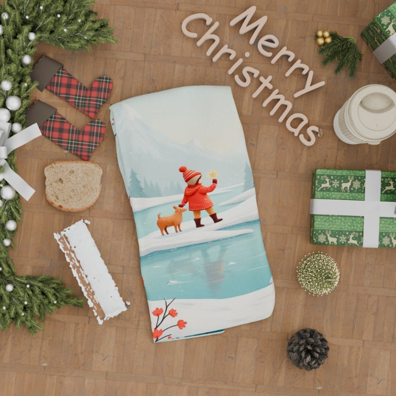 Christmas Towel 18x66cm Giftable Holiday Decor Red and White