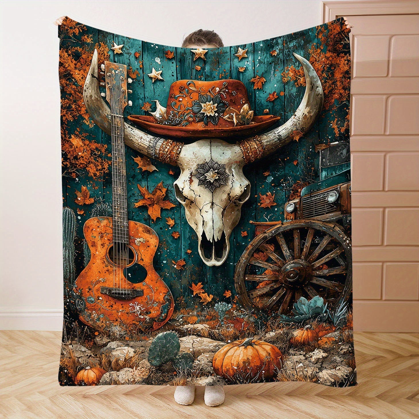 Watercolor Western Cowboy Print Flannel Throw Blanket Soft Cozy All-Season Polyester Knitted Bed Sofa Camping