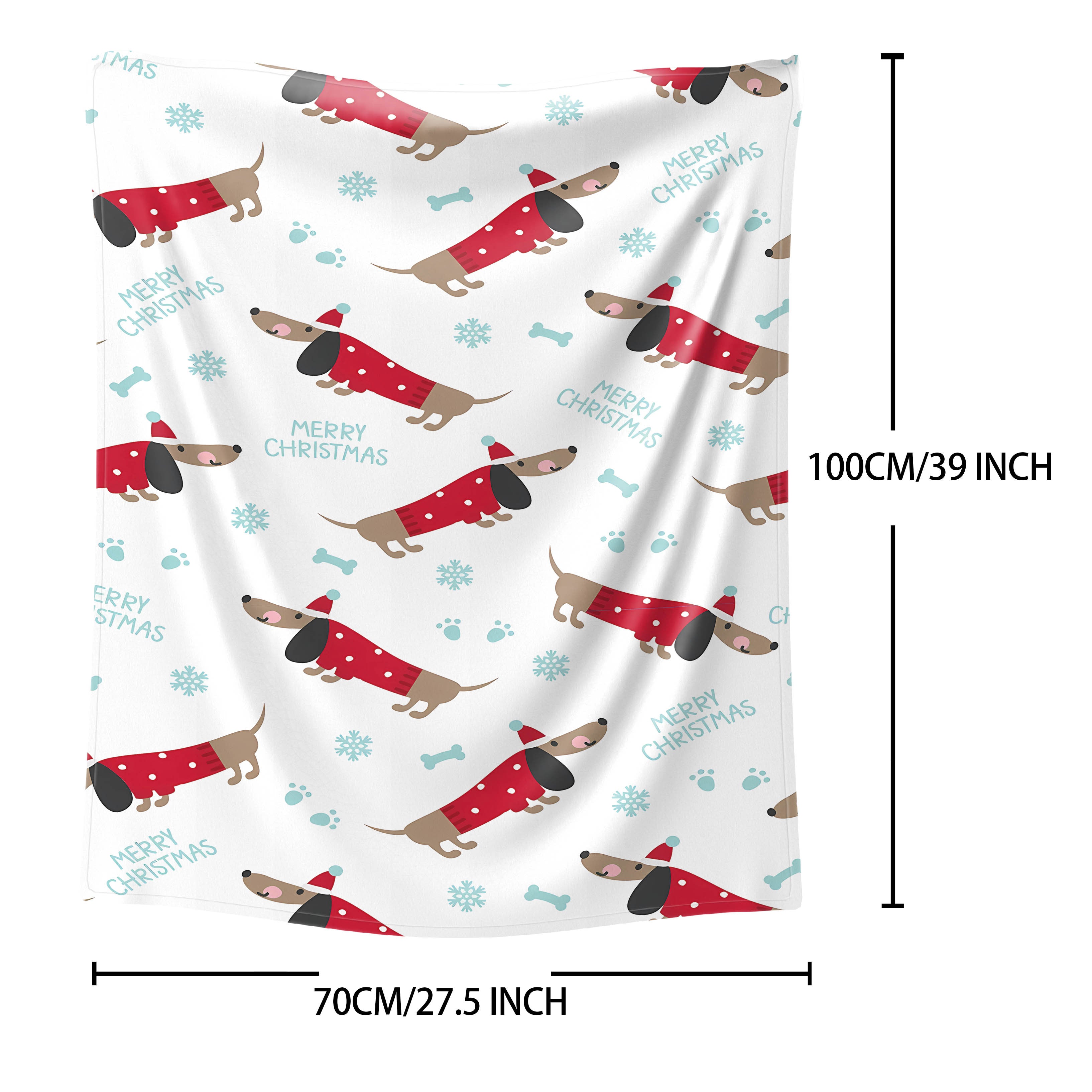 Mid-Century Modern Dachshund Christmas Throw Blanket Flannel Polyester Cartoon Dog All-Season