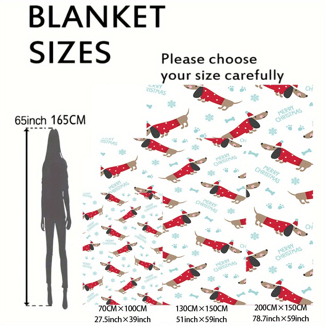 Mid-Century Modern Dachshund Christmas Throw Blanket Flannel Polyester Cartoon Dog All-Season