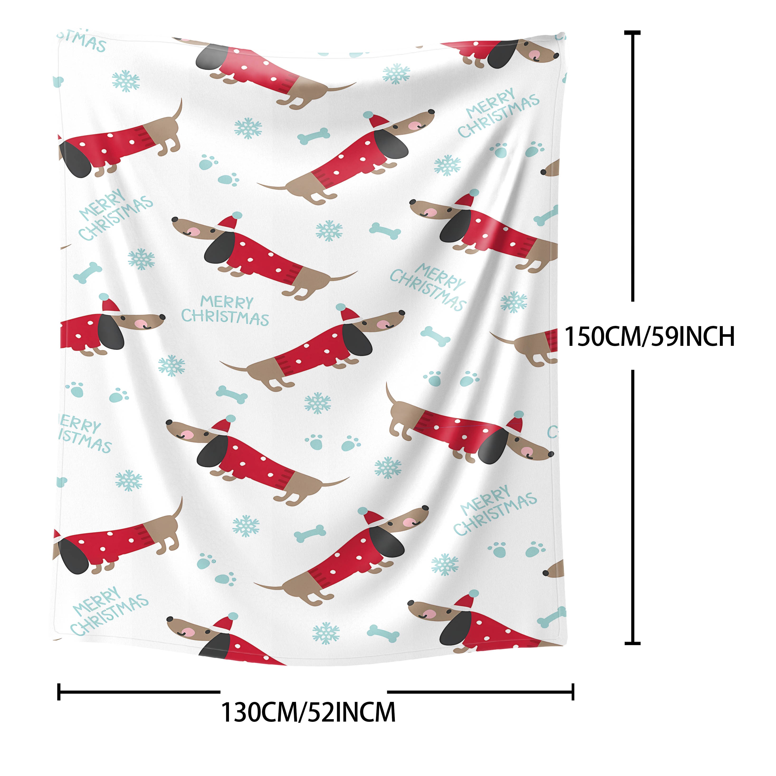 Mid-Century Modern Dachshund Christmas Throw Blanket Flannel Polyester Cartoon Dog All-Season