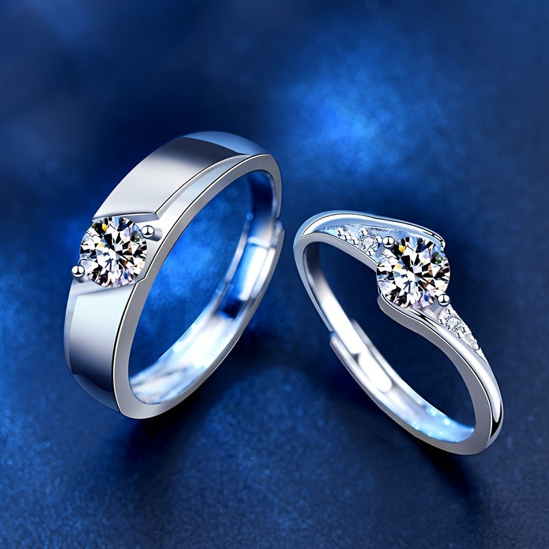 Couple Silver Rings 0.5 Carat Rhinestone Engagement Wedding Proposal Gift