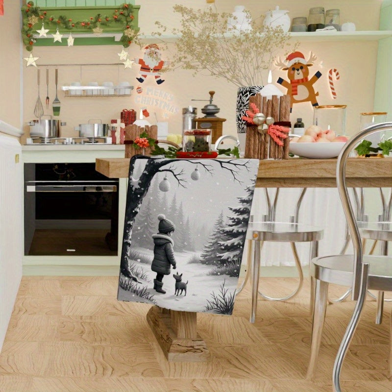 Contemporary Christmas Kitchen Towel 45x66cm Soft Polyester Woven Dish Drying
