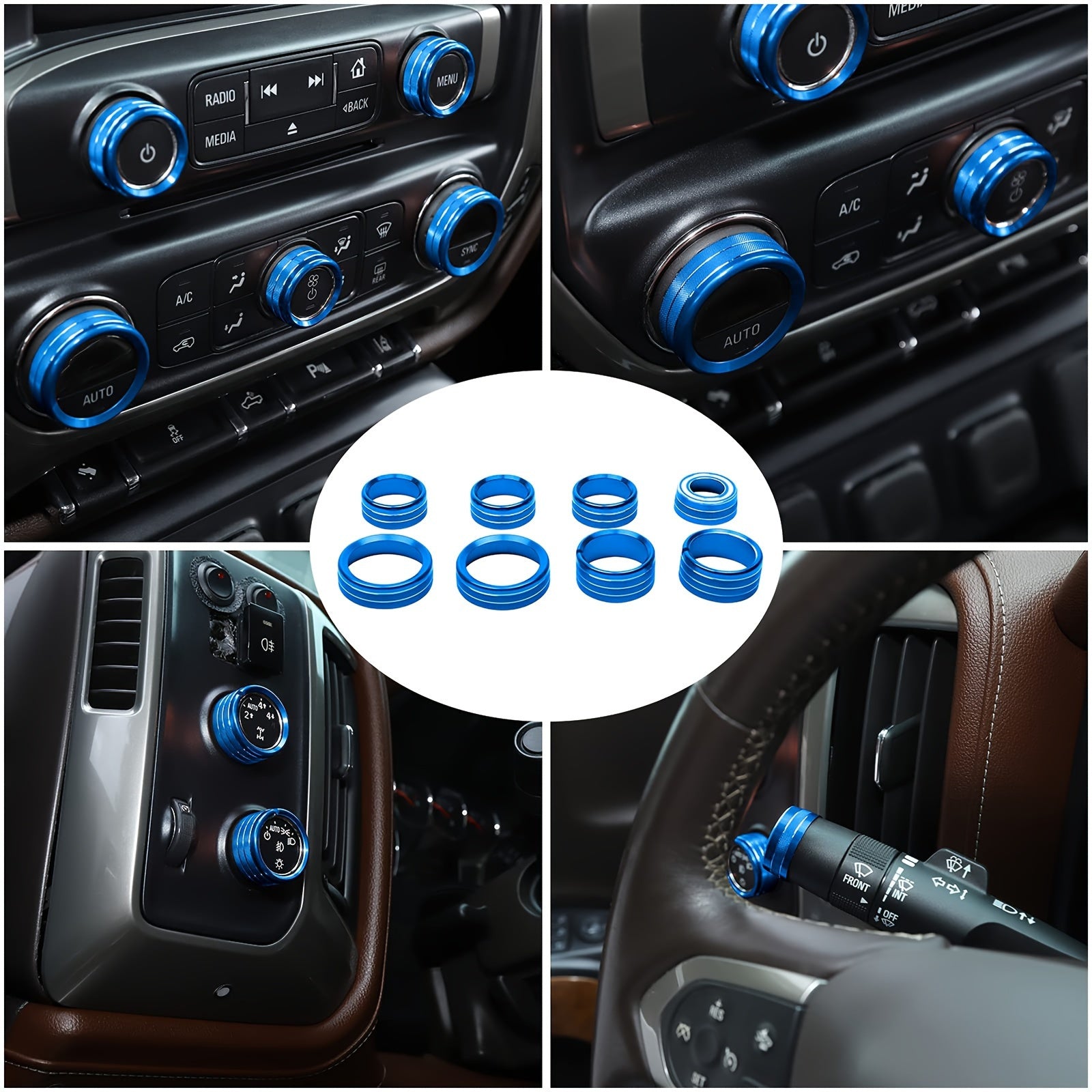 8 dona Alüminium AC nazorat knopka halqasi to'plami avtomobil ichki bezak uchun qizil va ko'k