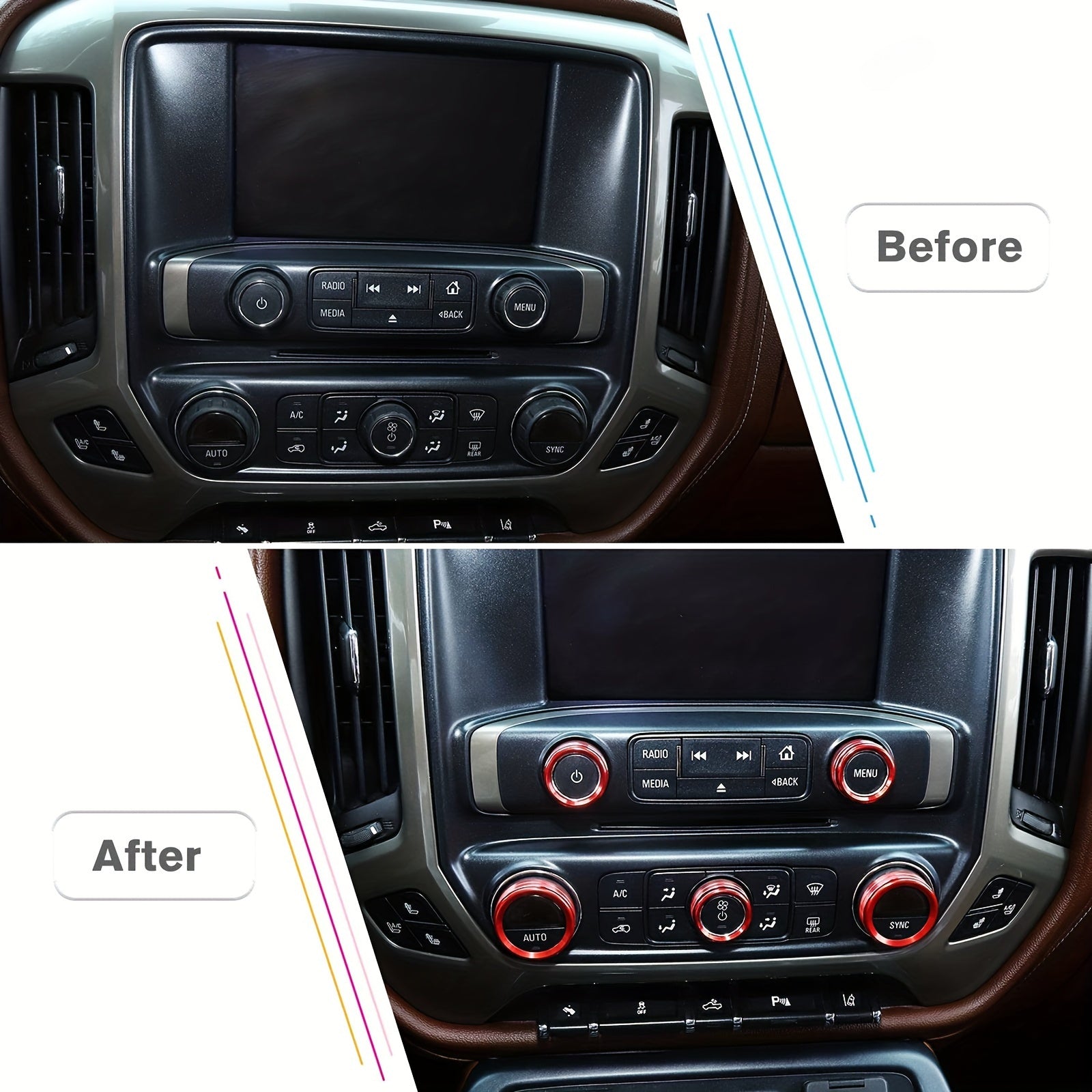 8pcs Aluminum AC Control Knob Ring Set for Car Interior Decoration Red Blue