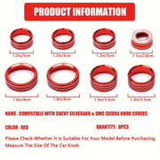 8pcs Aluminum AC Control Knob Ring Set for Car Interior Decoration Red Blue